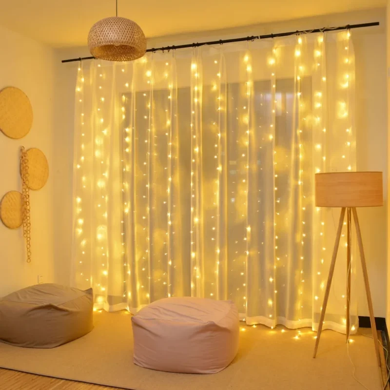 Girlianda-užuolaida su pulteliu ir kabliukais, 3x2 m, šiltai balta - Image 2