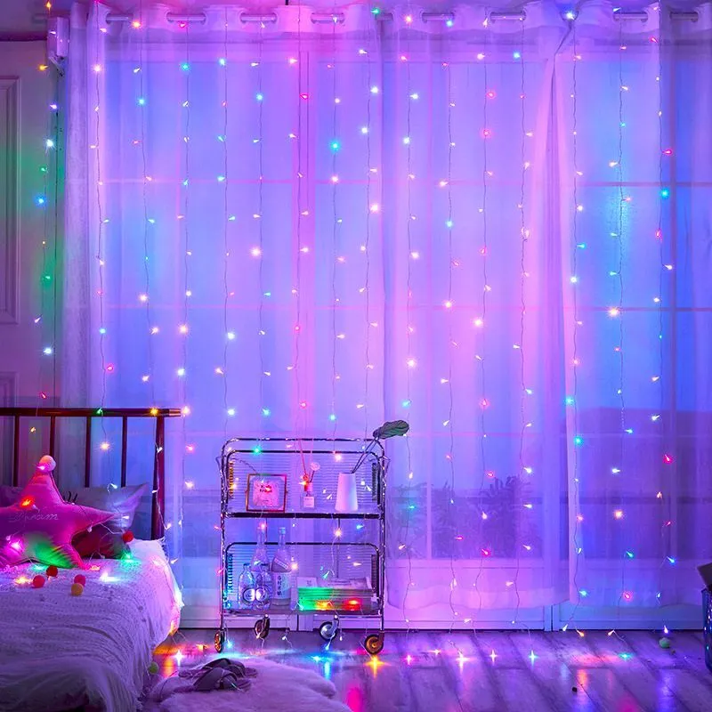 LED Girlianda - užuolaida, 3x3 m, įvairispalvė