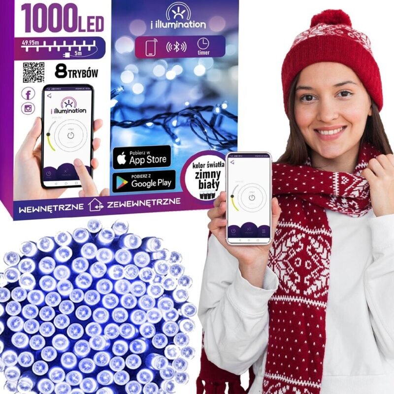 Išmanioji 1000 LED Lauko Girlianda, šaltai balta