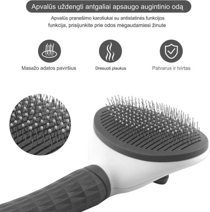 Savaime išsivalantis kačių ir šunų kailio šepetys, pilkos spalvos - Image 3