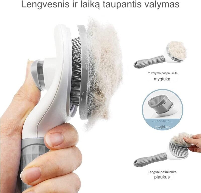Savaime išsivalantis kačių ir šunų kailio šepetys, pilkos spalvos - Image 2