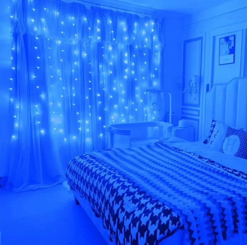 Girlianda-užuolaida su pulteliu ir kabliukais, 3×2 m, mėlyna - Image 2