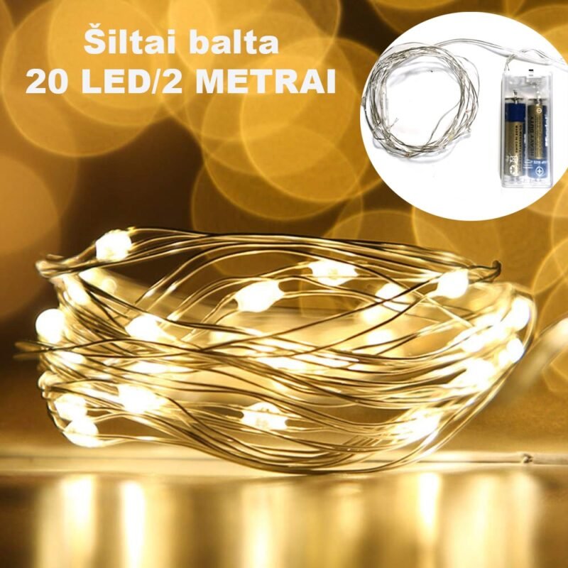 20 LED Vielinė Girlianda, šiltai balta