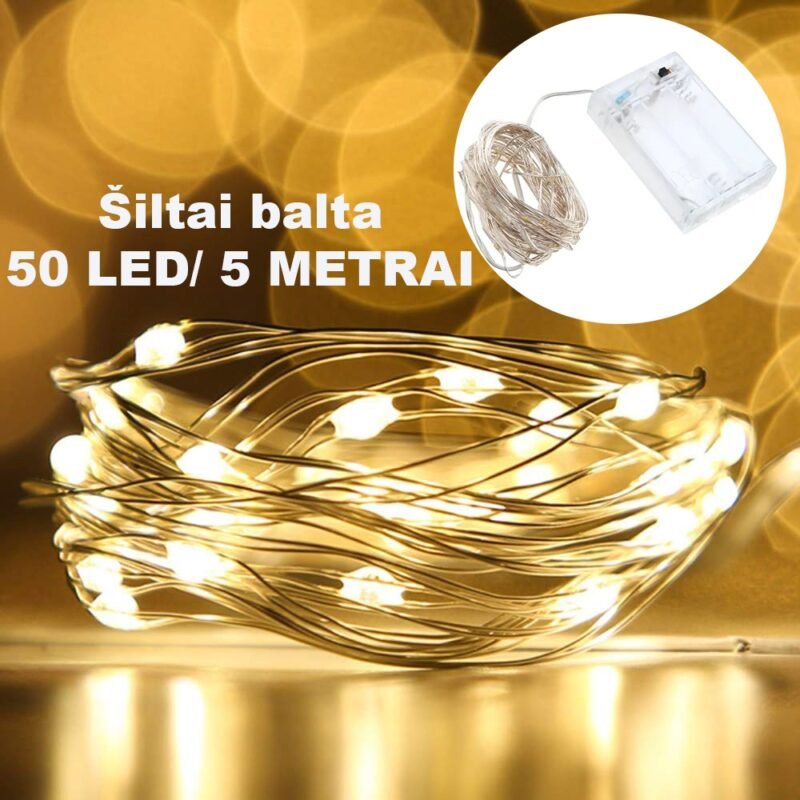 50 LED Vielinė Girlianda, šiltai balta