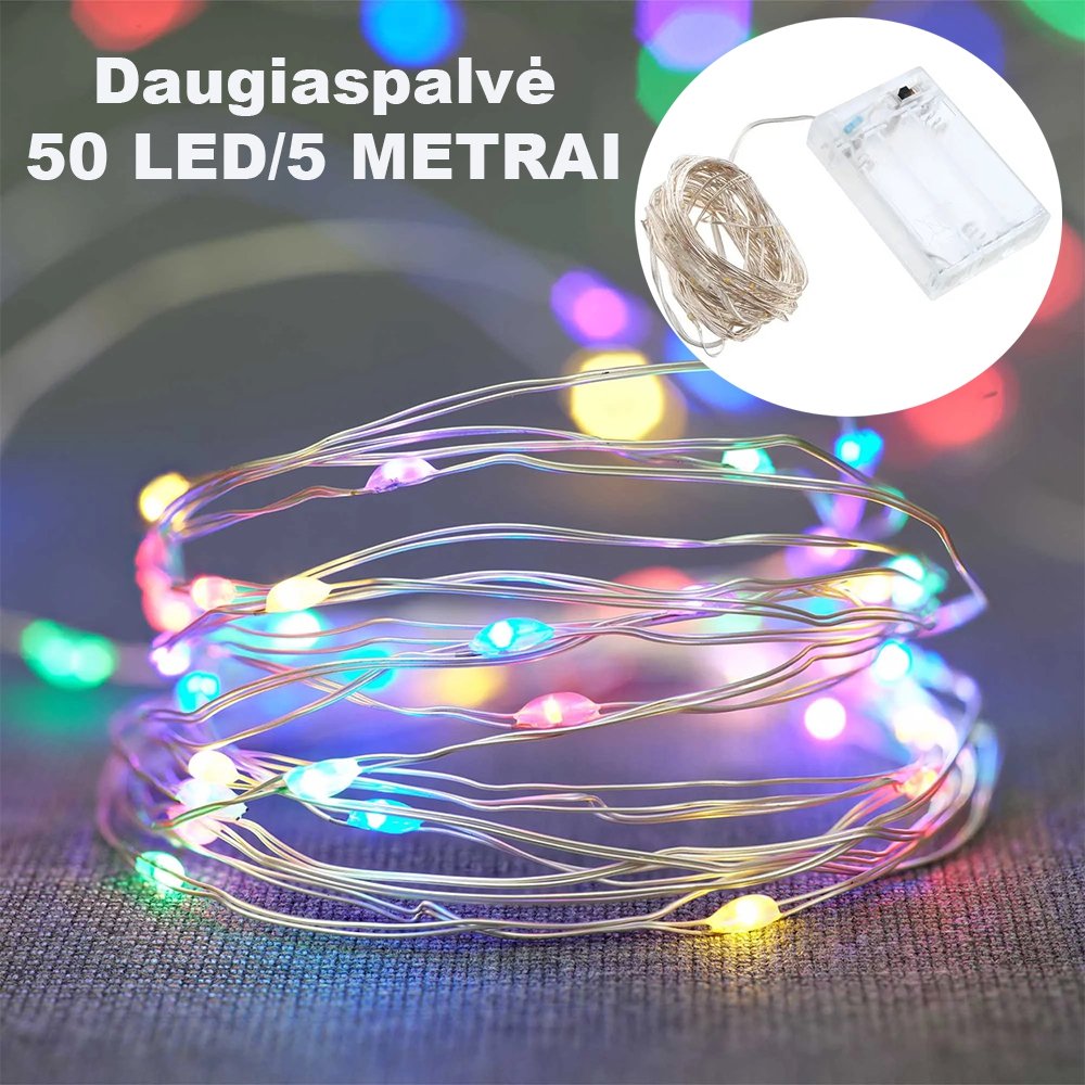 50 LED Vielinė Girlianda, spalvota
