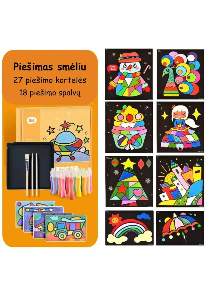 Piešimas smėliu 18 spalvų + 27 piešimo kortelės