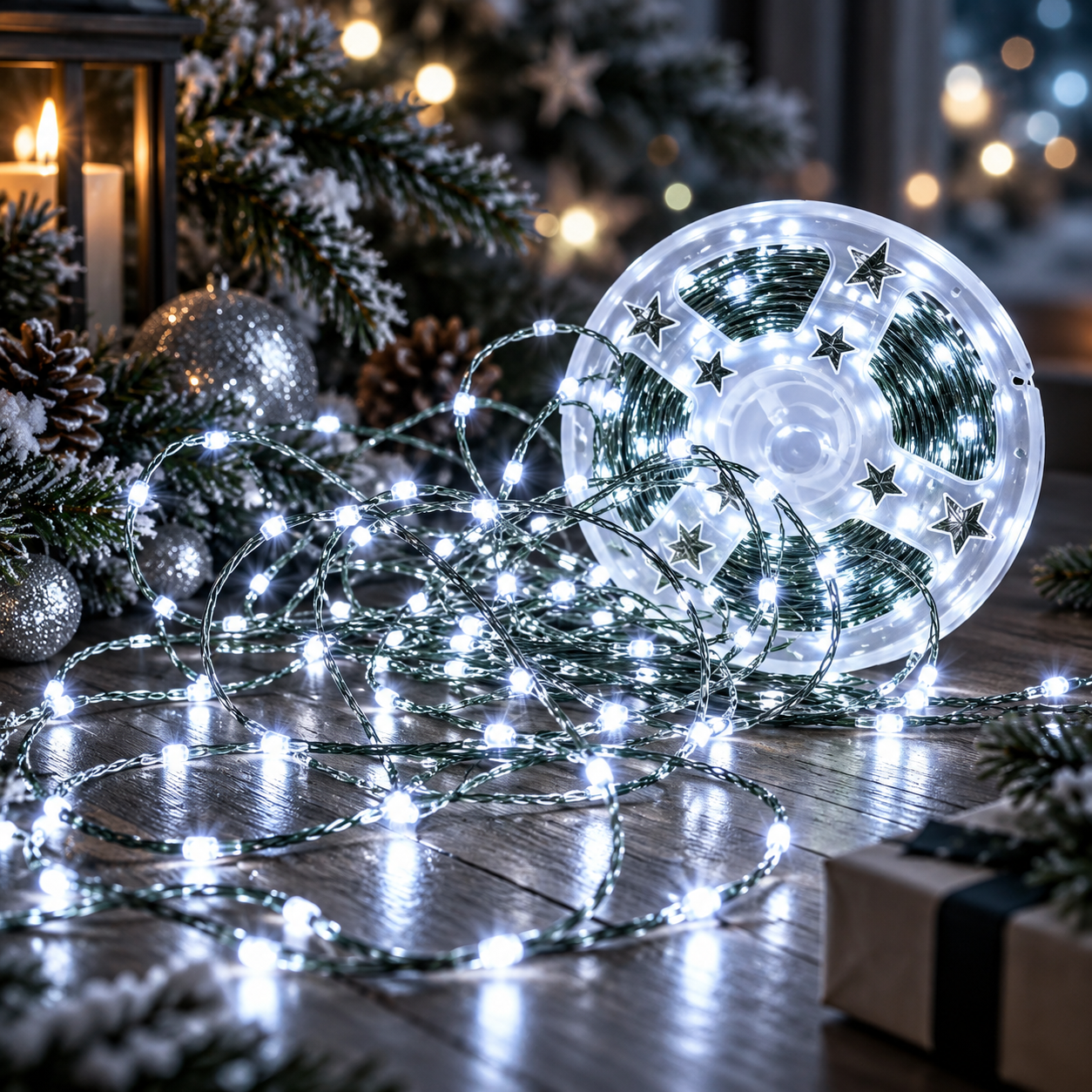 1000 LED Vielinė Girlianda "Rasa" ant ritės, šaltai balta