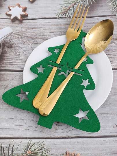 Kalėdiniai stalo įrankių dėklai, 12 vnt., žali