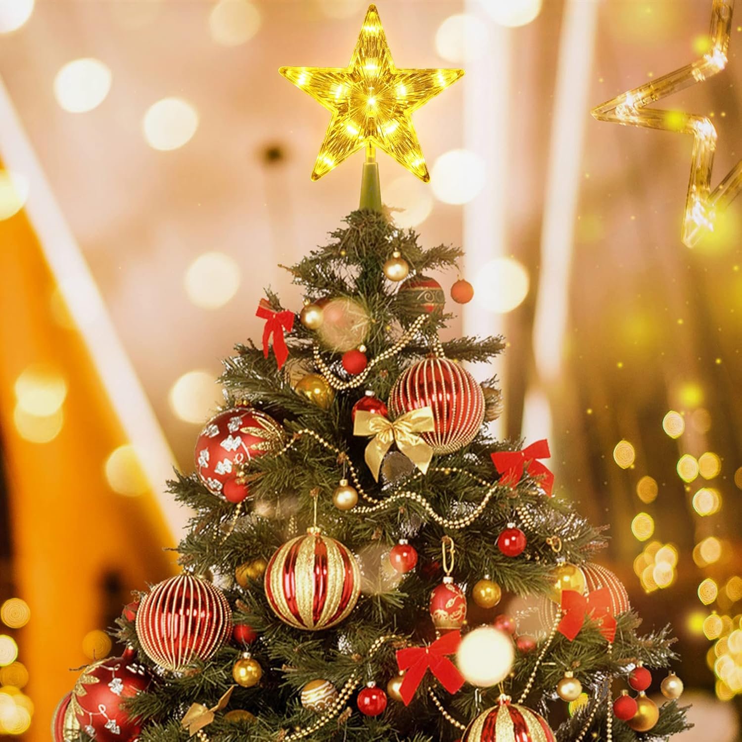 Šviečianti Kalėdinės eglutės viršūnė – žvaigždė