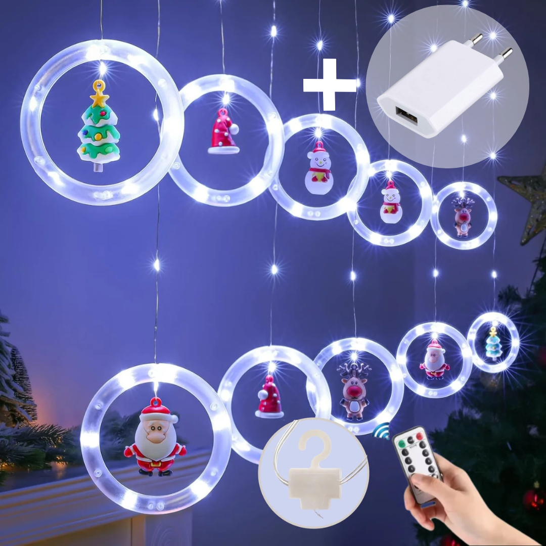 Girlianda-užuolaida su figūrėlėmis, 120 LED, šaltai balta su USB – A adapteriu