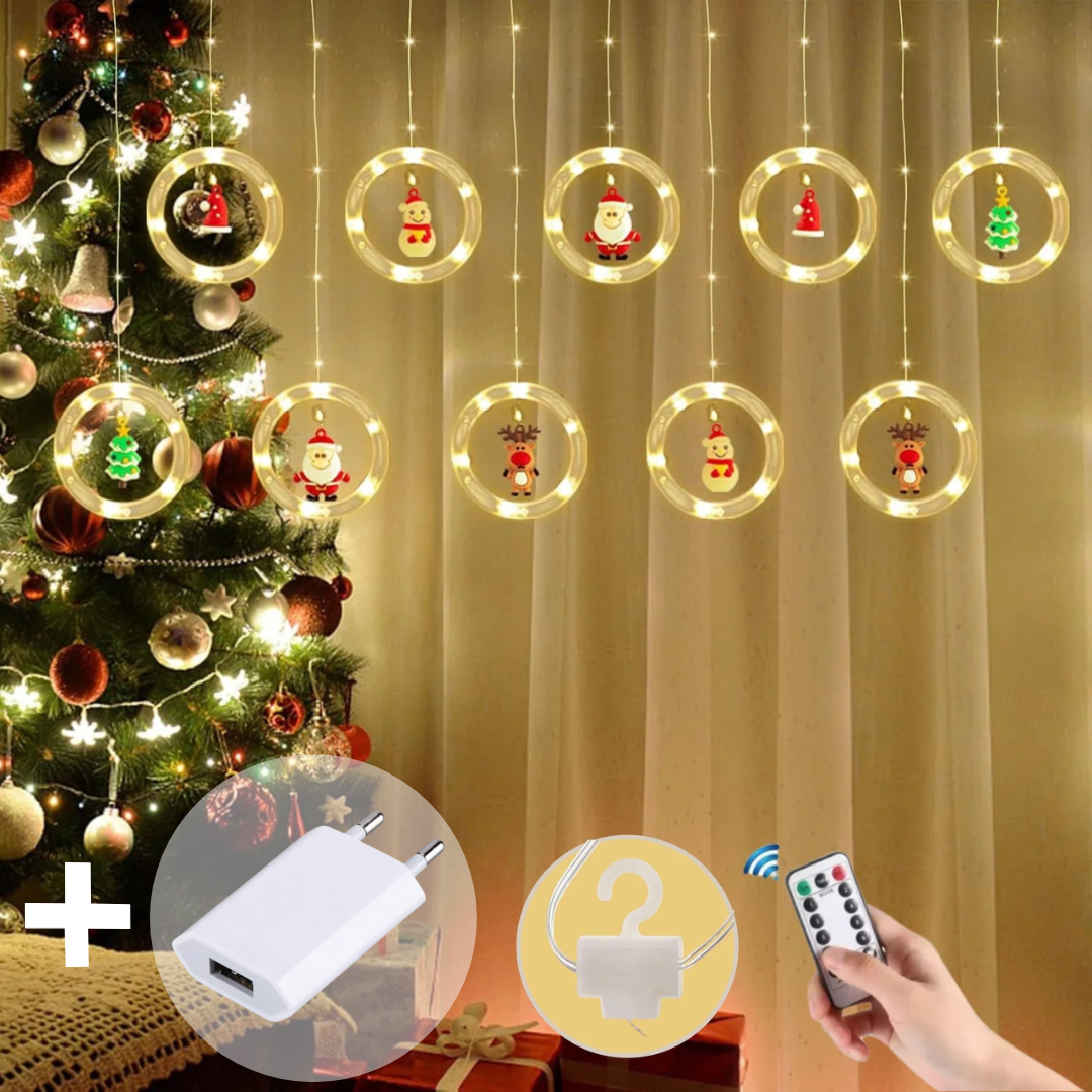 Girlianda-užuolaida su figūrėlėmis, 120 LED, šiltai balta su USB – A adapteriu
