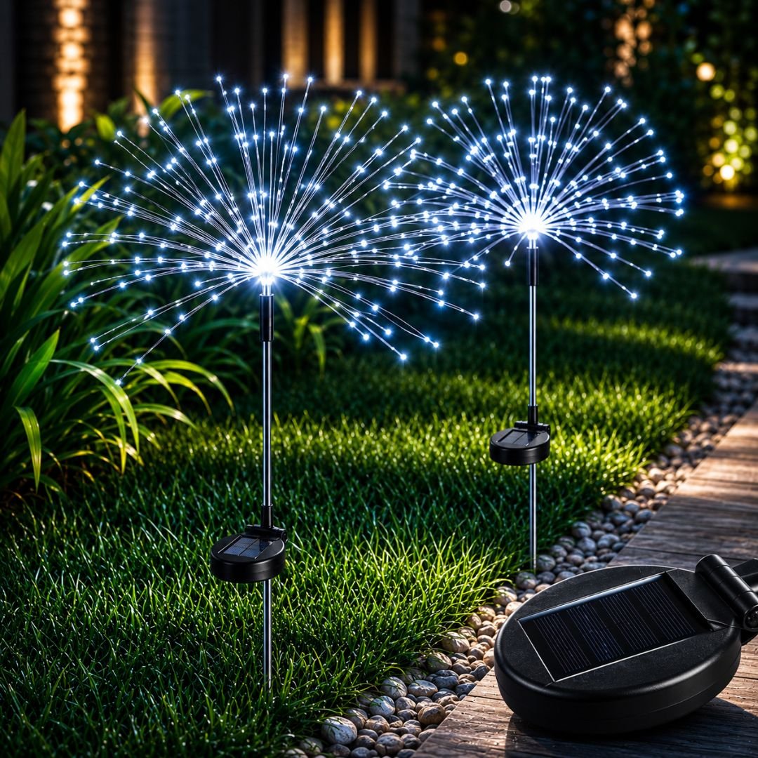 Saulės sodo lempos „Kiaulpienė“ LED – 2 vnt. rinkinys, šaltai balta šviesa