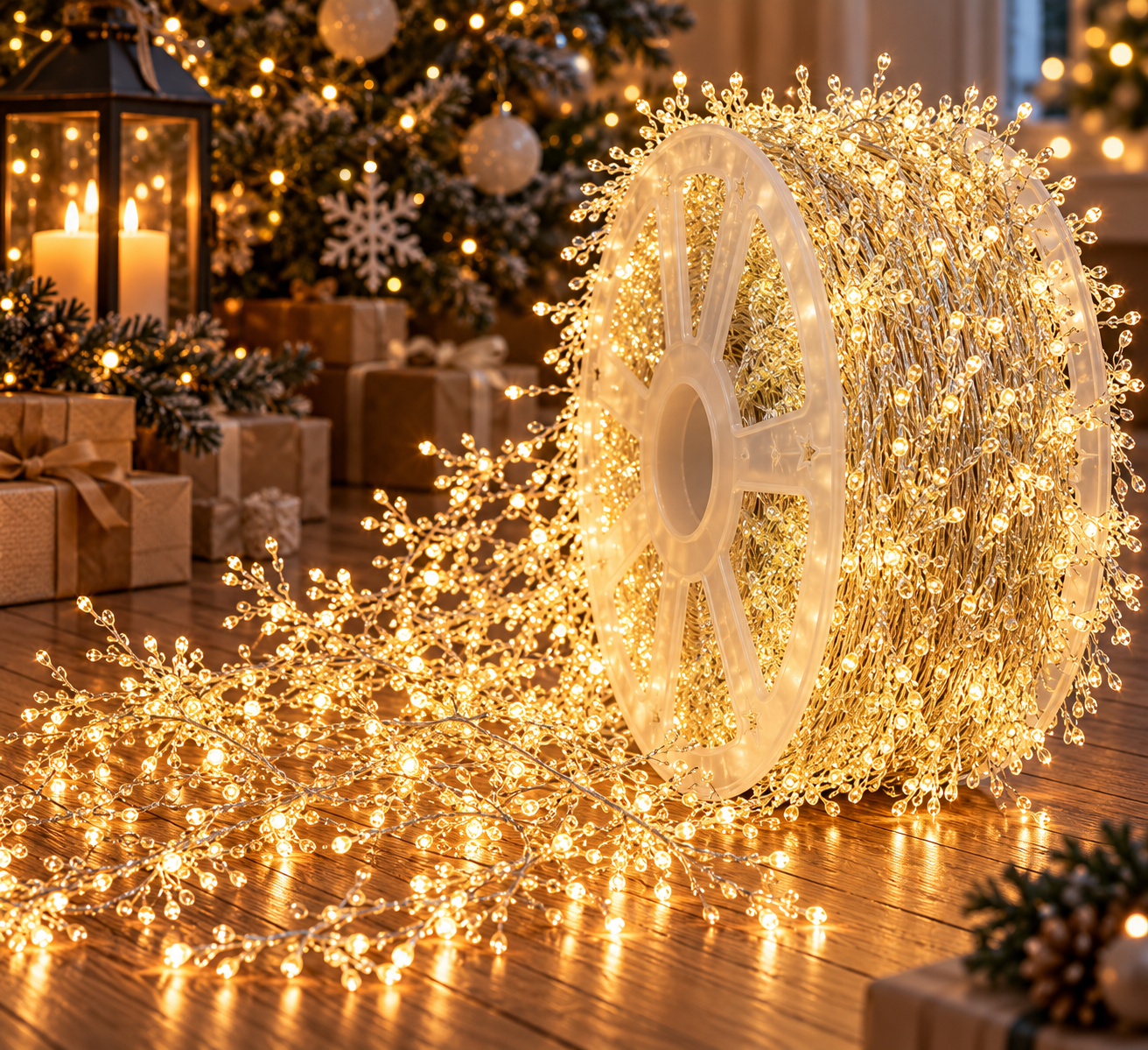 3600 LED Vielinė girlianda „Pasaka“ ant ritės su pulteliu, 100 m, šiltai balta