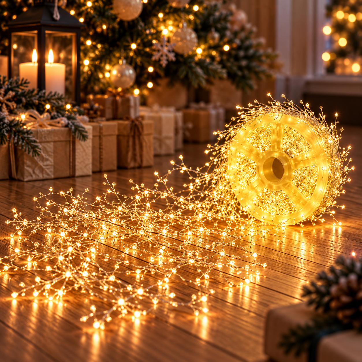 500 LED Vielinė girlianda „Pasaka“ ant ritės su pulteliu, 12,5 m, šiltai balta