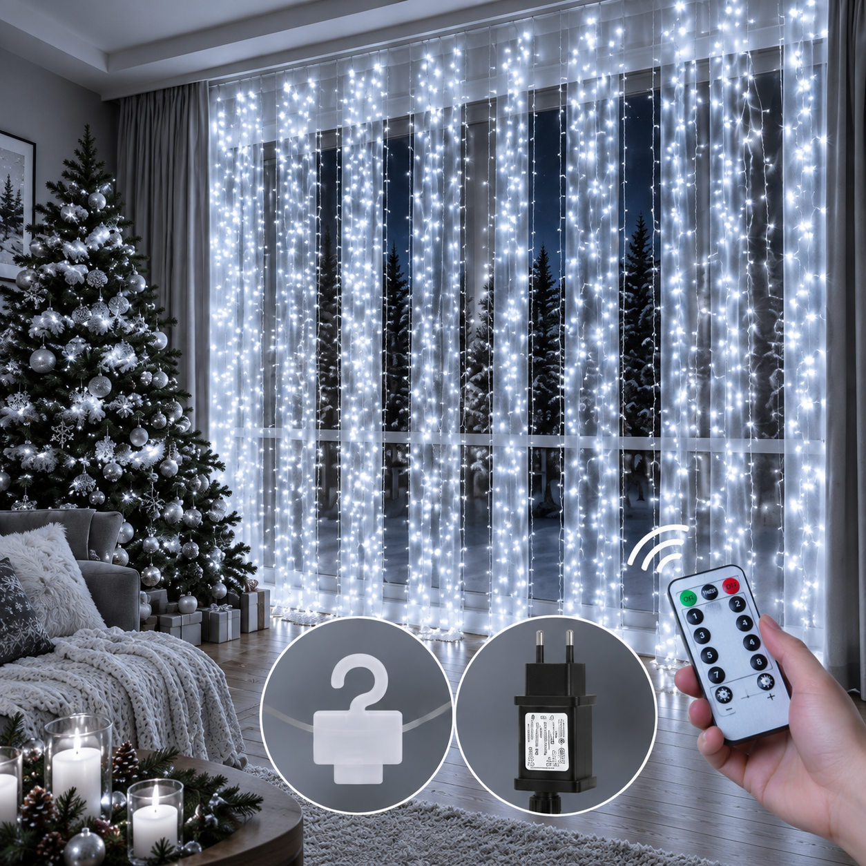 Girlianda-užuolaida „Pasaka“ 3×4 m, 1000 LED, šaltai balta
