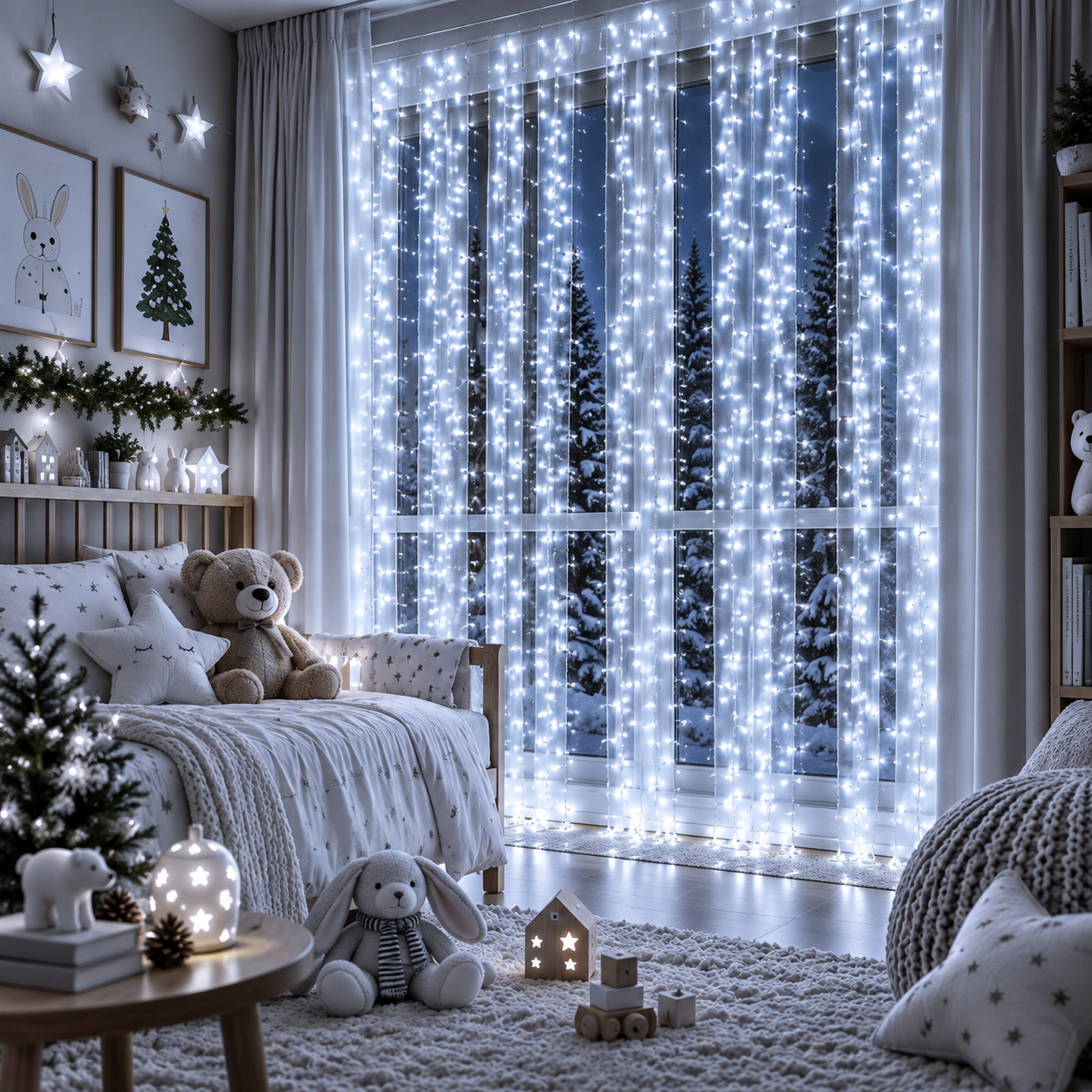 Kalėdinė girlianda-užuolaida „Pasaka“, 3×3 m, 900 LED, šaltai balta - Image 5