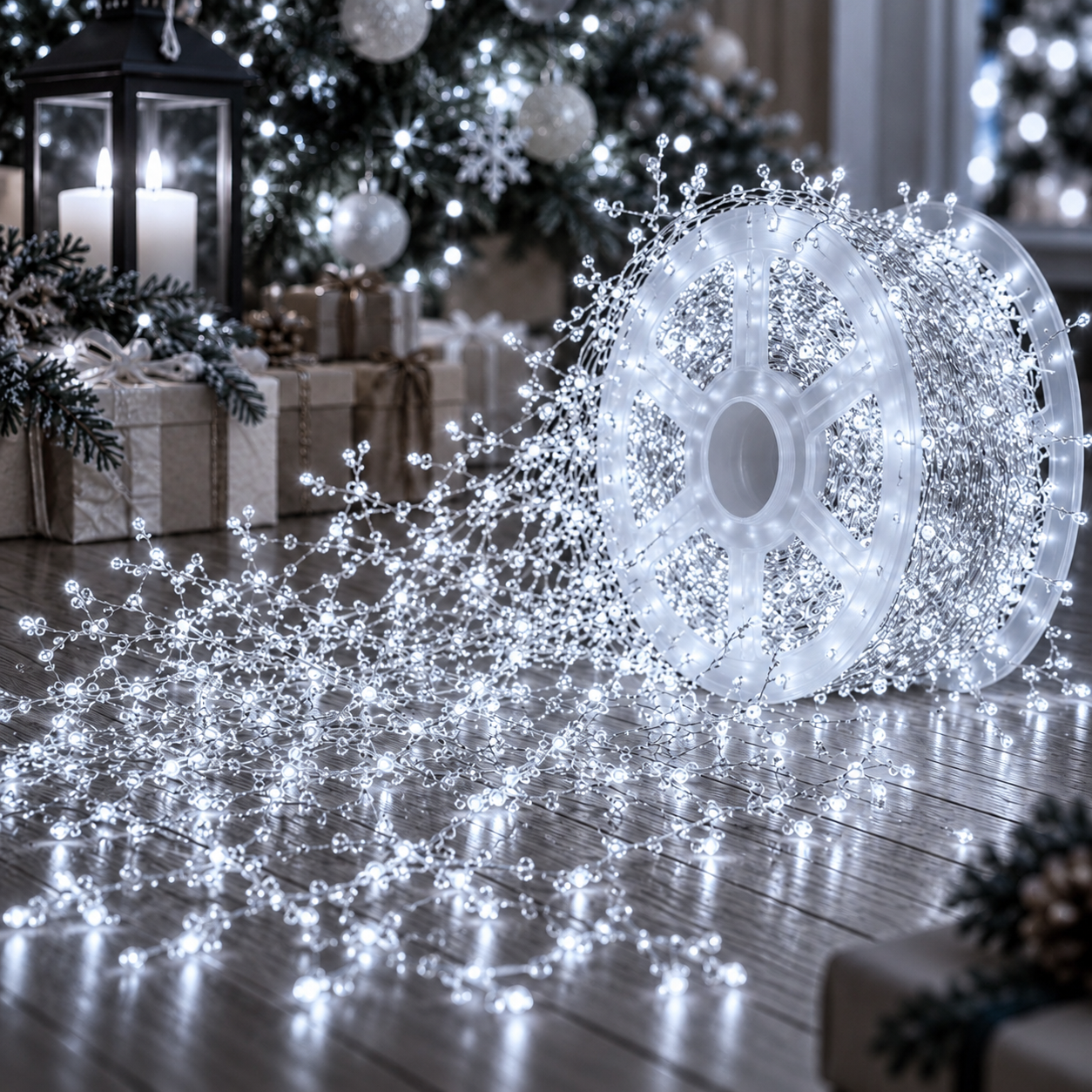 1000 LED Vielinė girlianda „Pasaka“ ant ritės su pulteliu, 25 m, šaltai balta