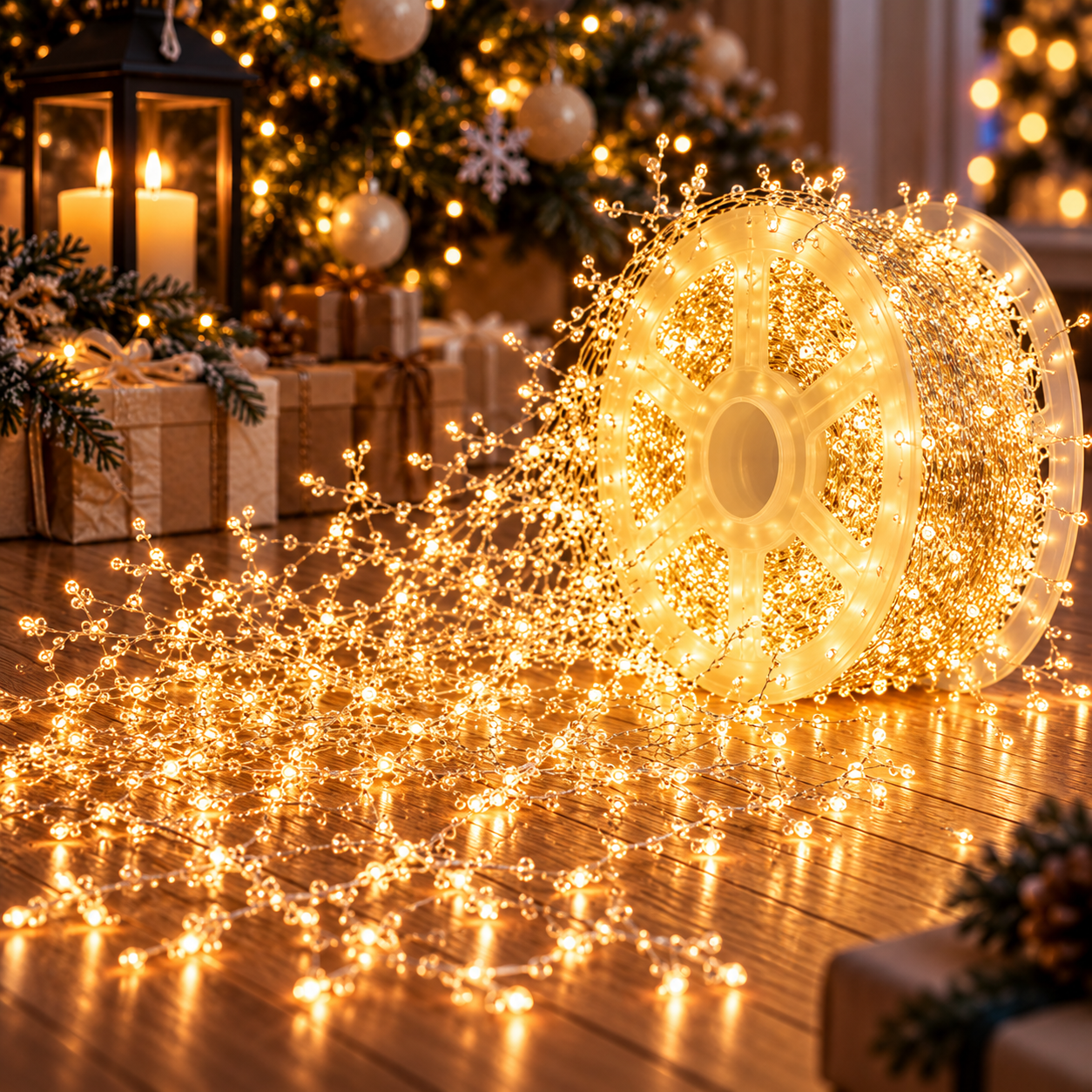 1000 LED Vielinė girlianda „Pasaka“ ant ritės su pulteliu, 25 m, šiltai balta