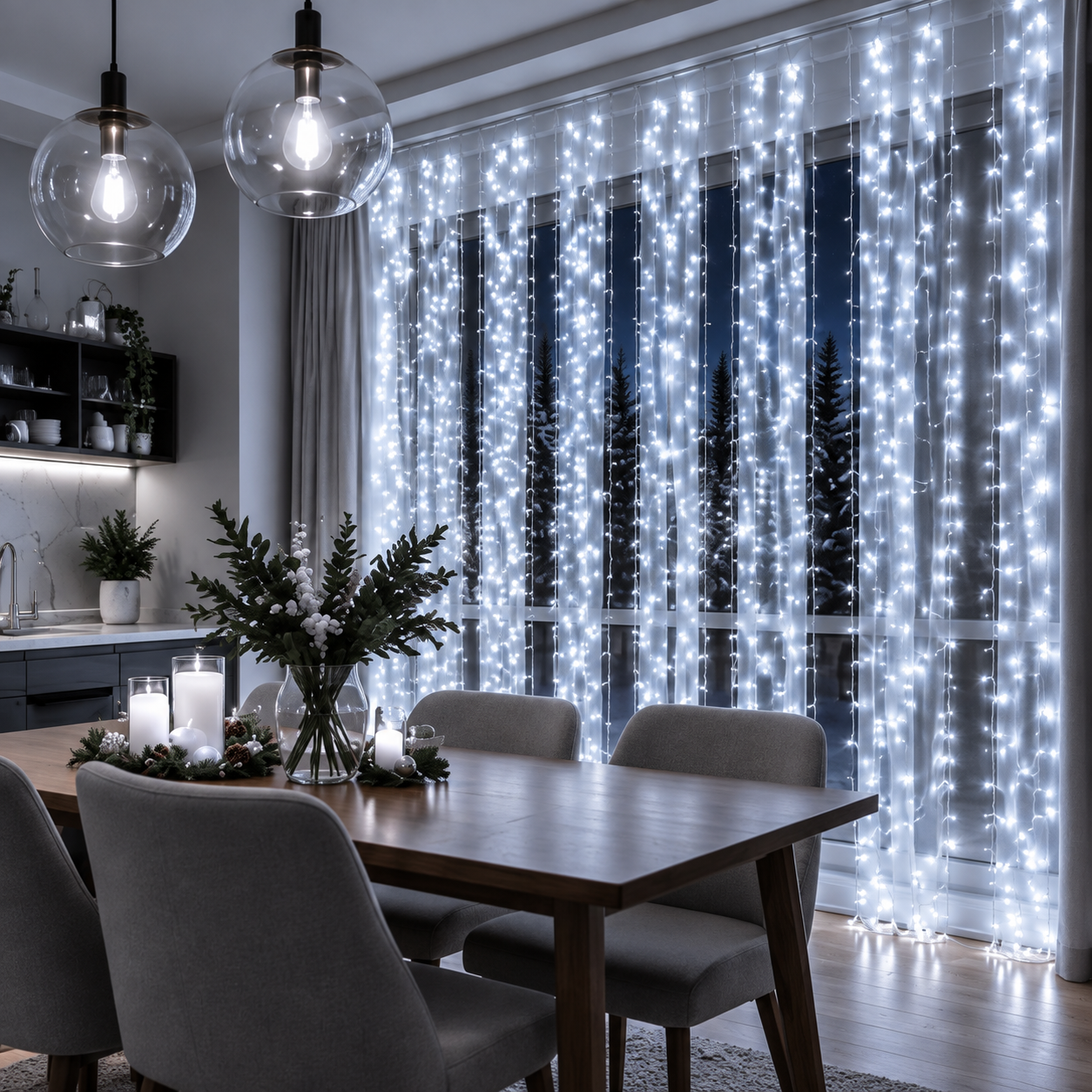 Kalėdinė girlianda-užuolaida „Pasaka“, 3×3 m, 900 LED, šaltai balta - Image 3
