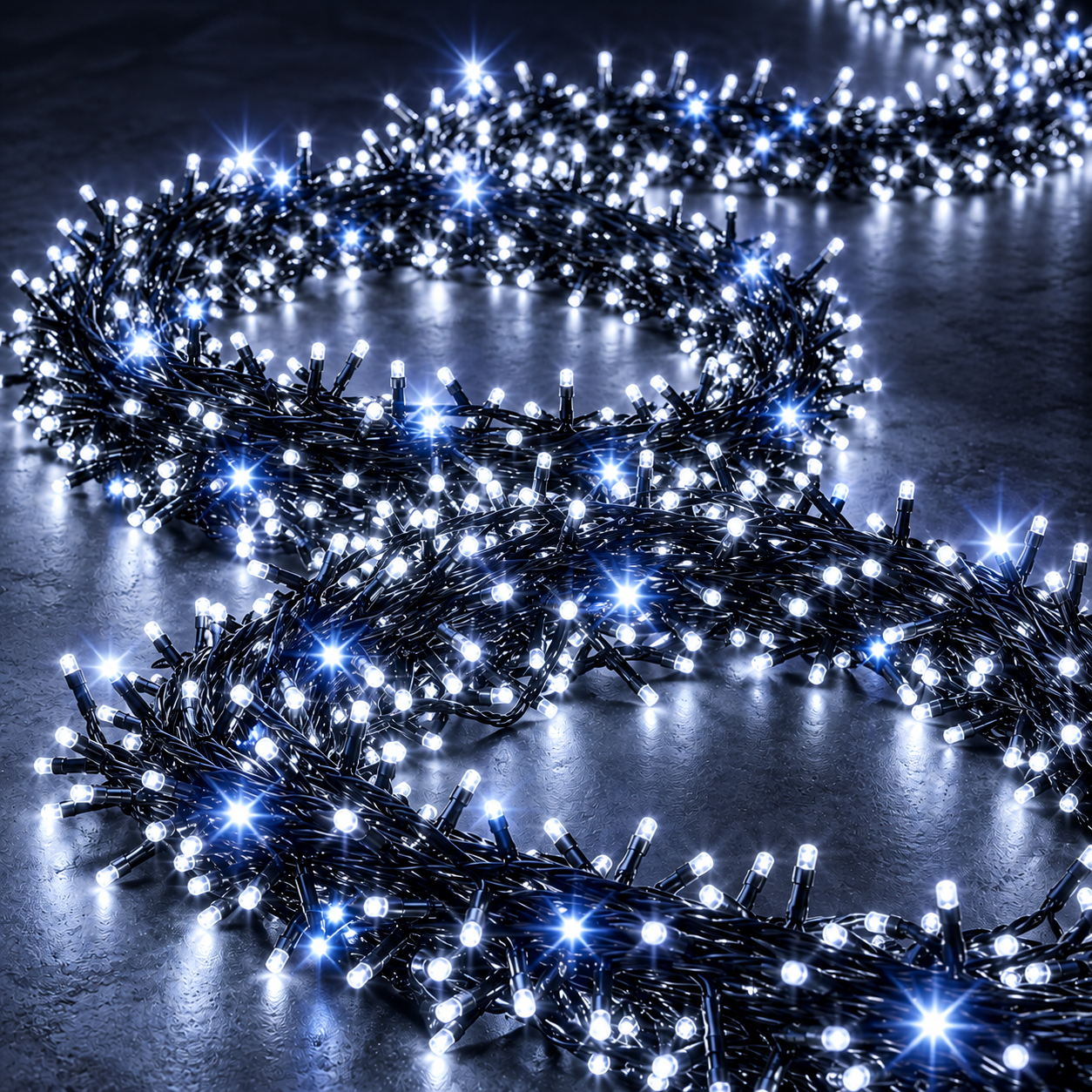 1000 LED lauko girlianda su blykstės funkcija, šaltai balta, 60 m