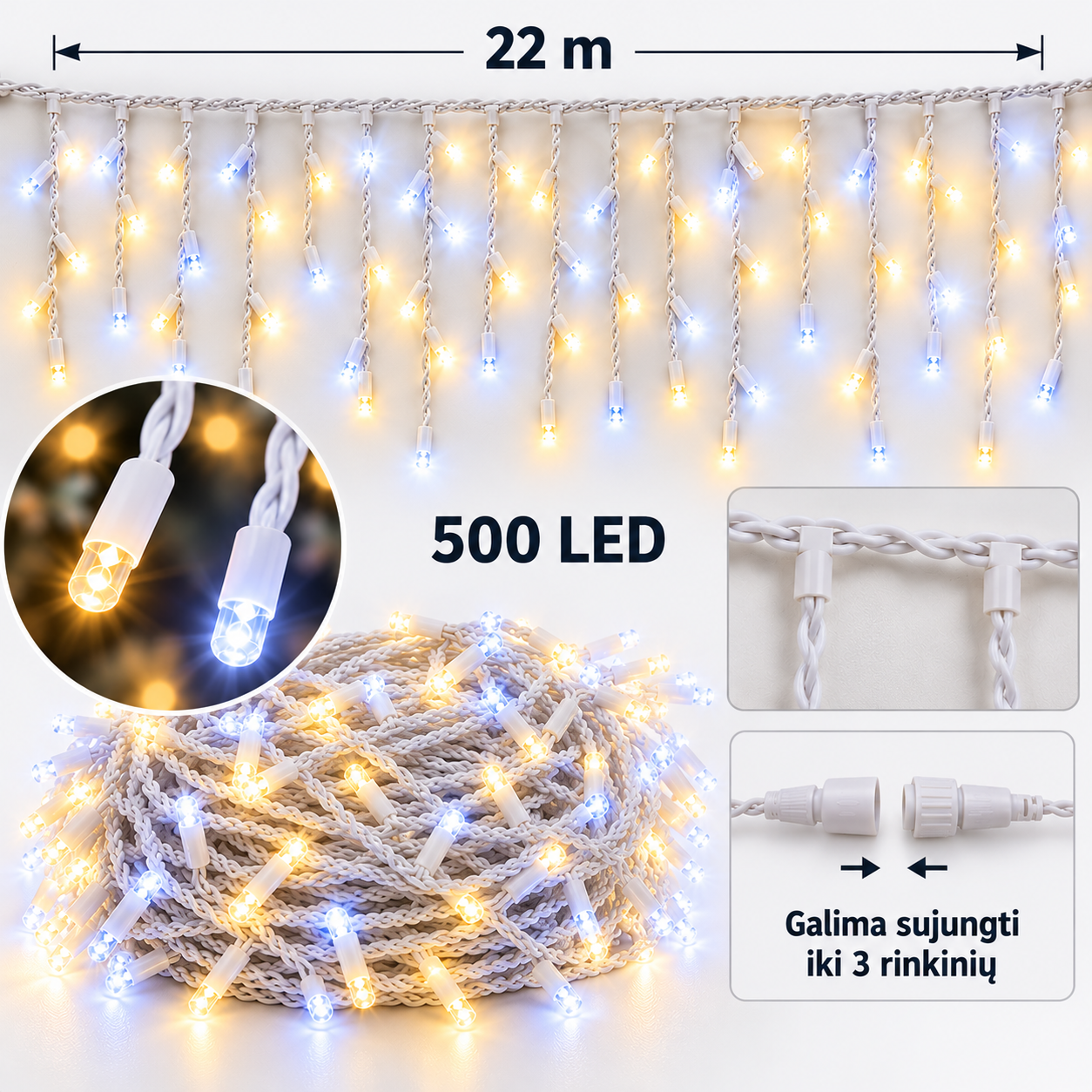 500 LED lauko varvekliai su blykstės funkcija, šiltai balti, 22 m - Image 5